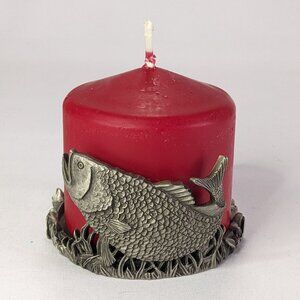 Pewter Candle Holder Fish River Trout in Grass